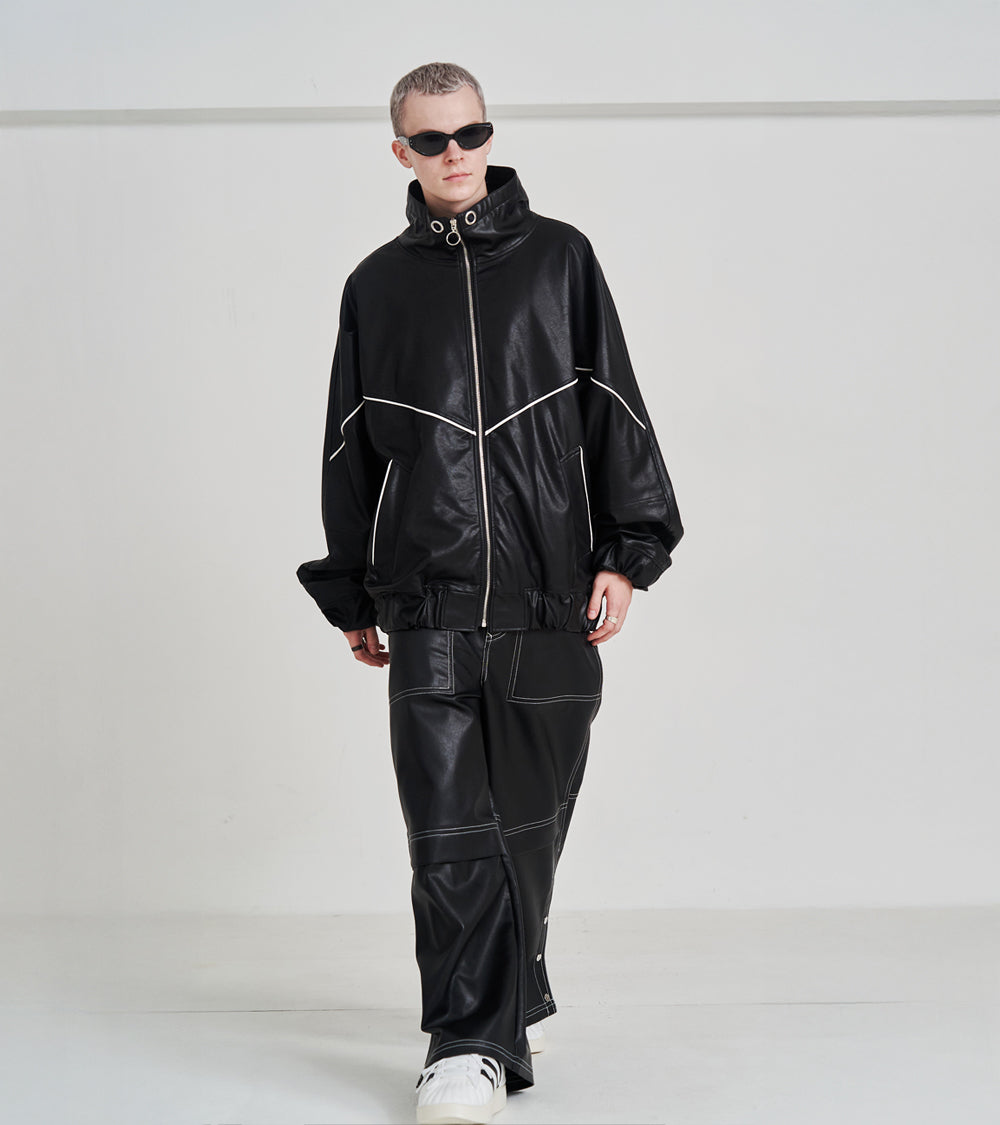 SYNTH-LETHER PIPING JACKET