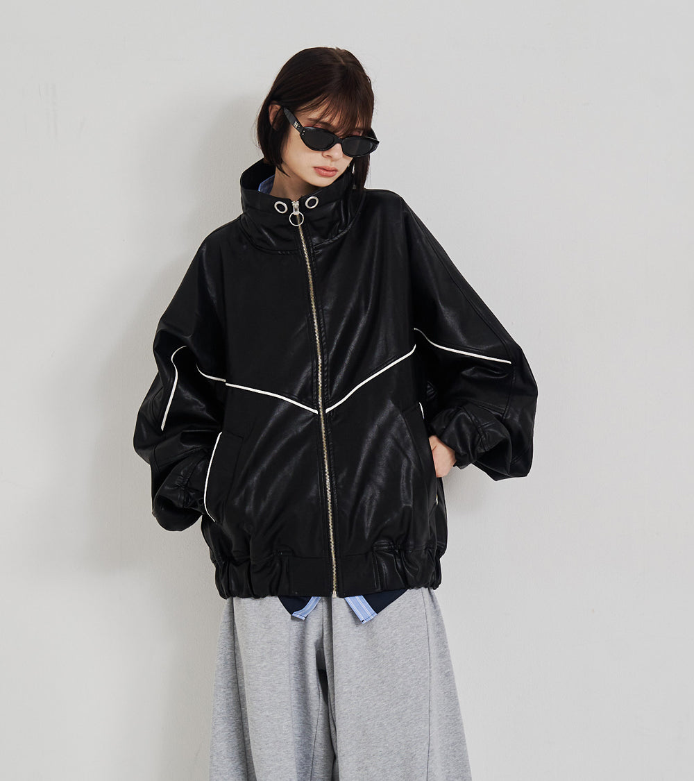SYNTH-LETHER PIPING JACKET