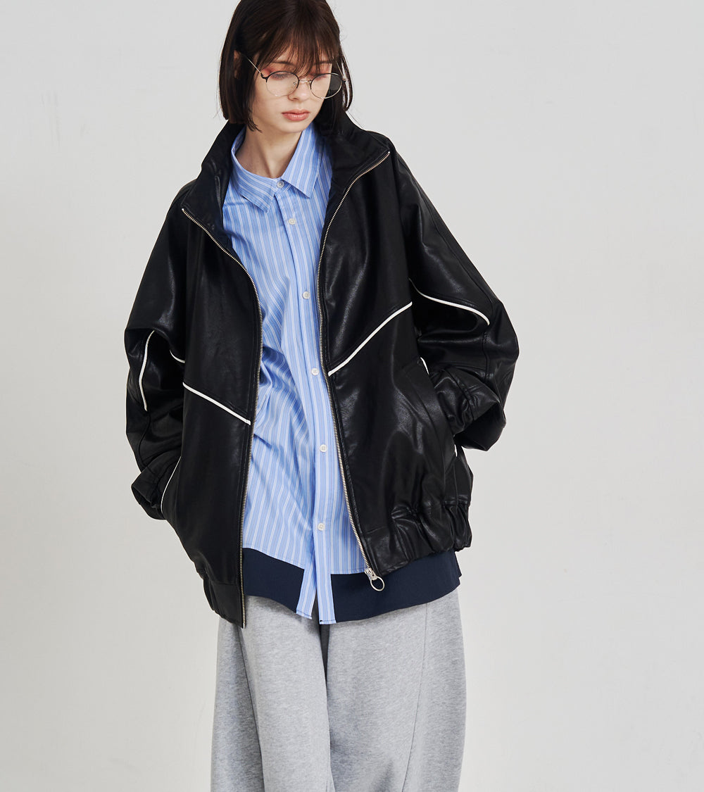 SYNTH-LETHER PIPING JACKET