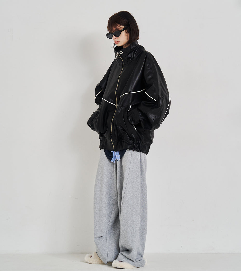 SYNTH-LETHER PIPING JACKET