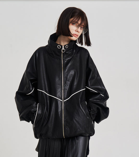 SYNTH-LETHER PIPING JACKET