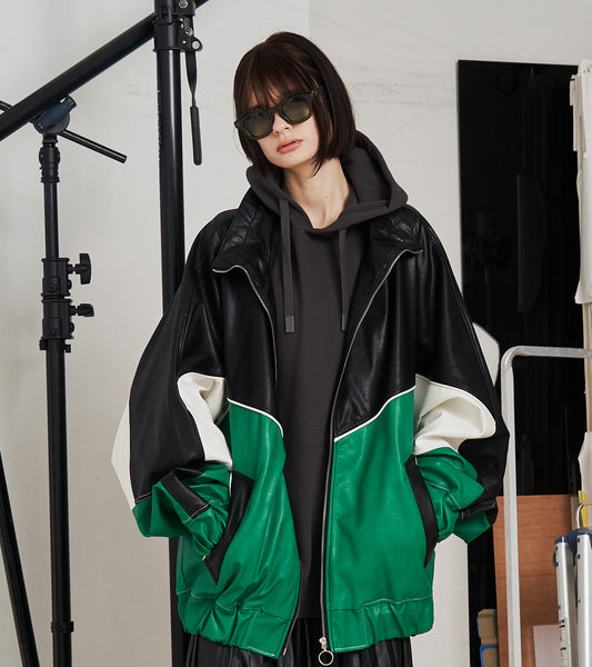 SYNTH-LETHER PIPING JACKET