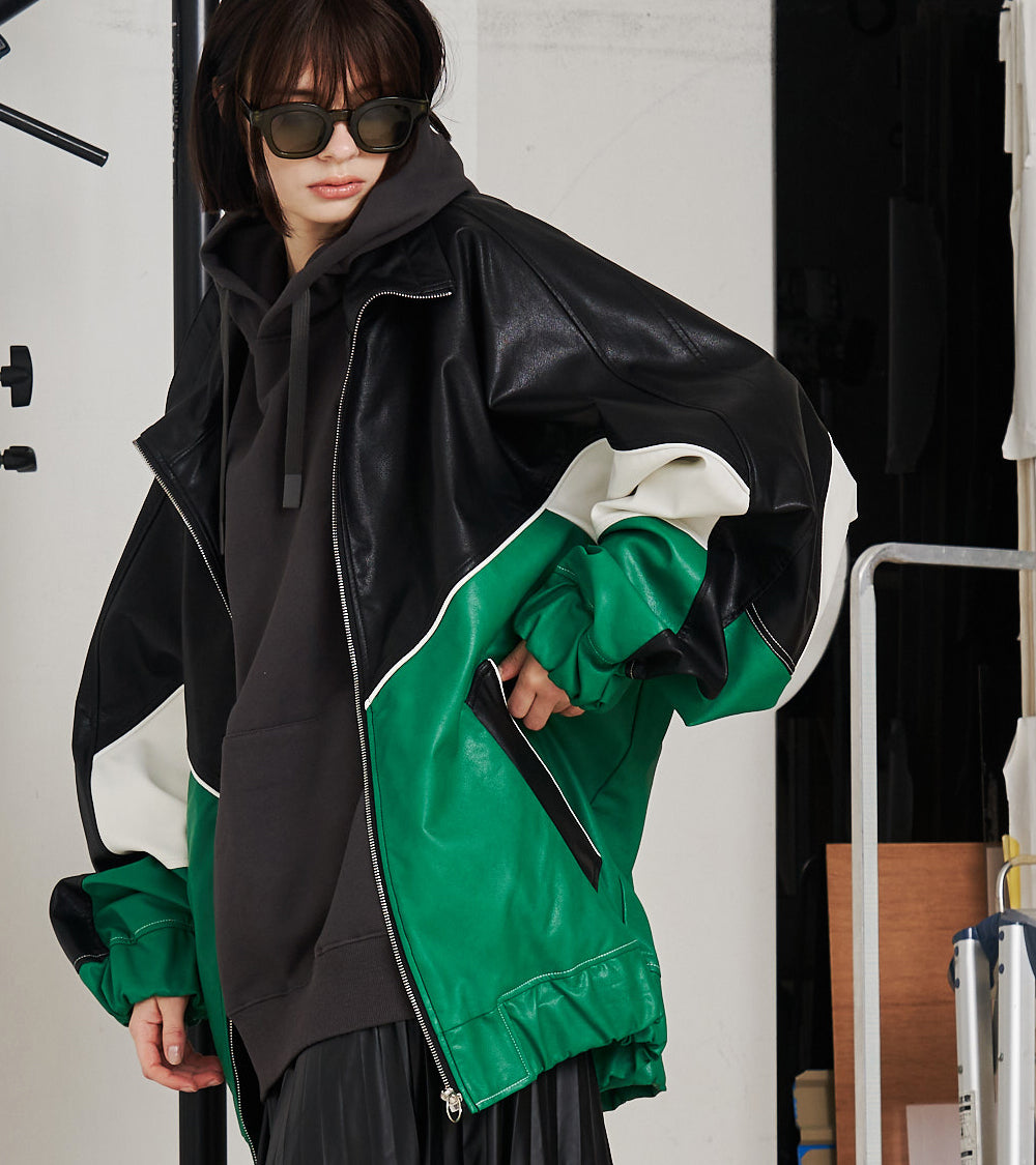 SYNTH-LETHER PIPING JACKET