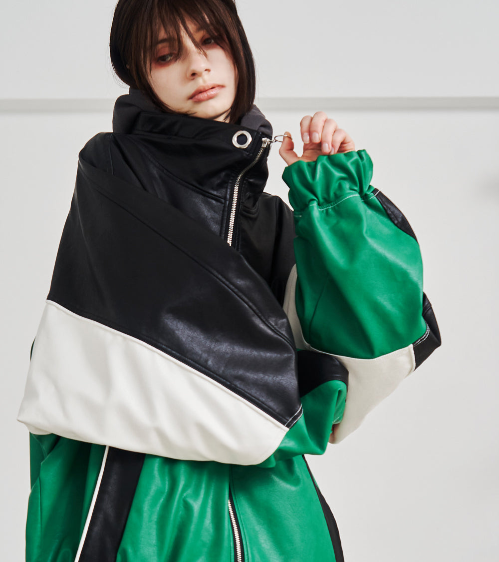 SYNTH-LETHER PIPING JACKET