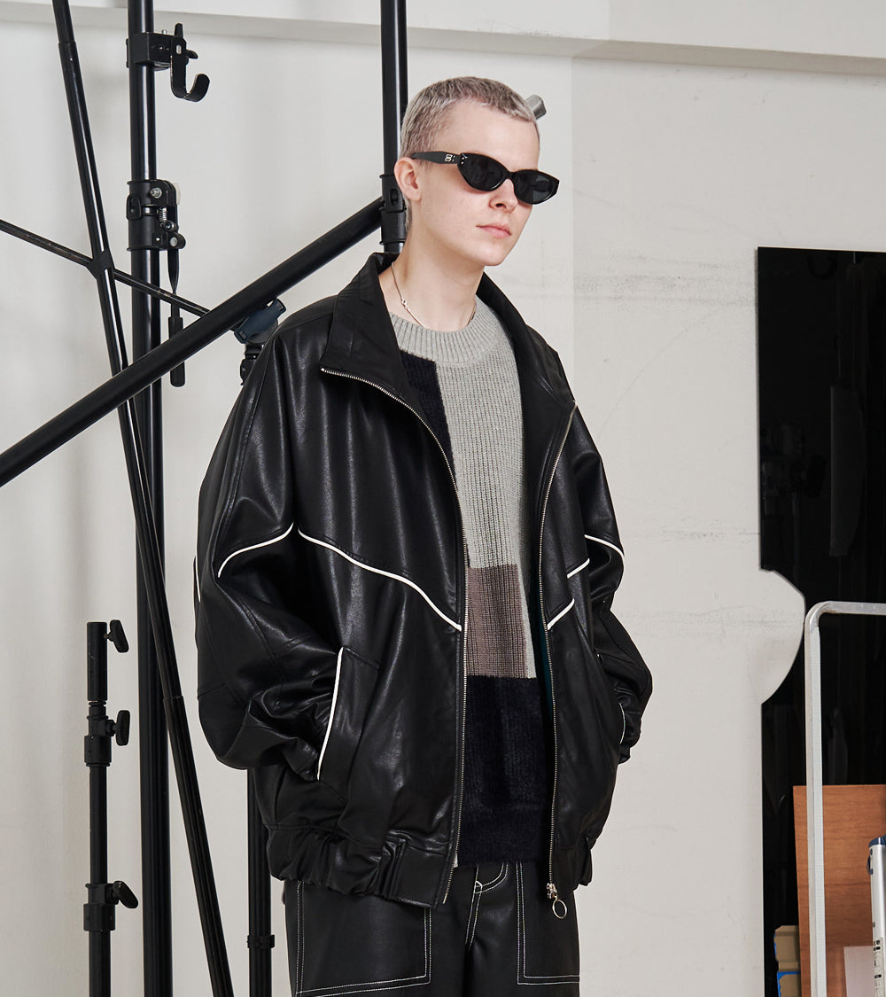 SYNTH-LETHER PIPING JACKET