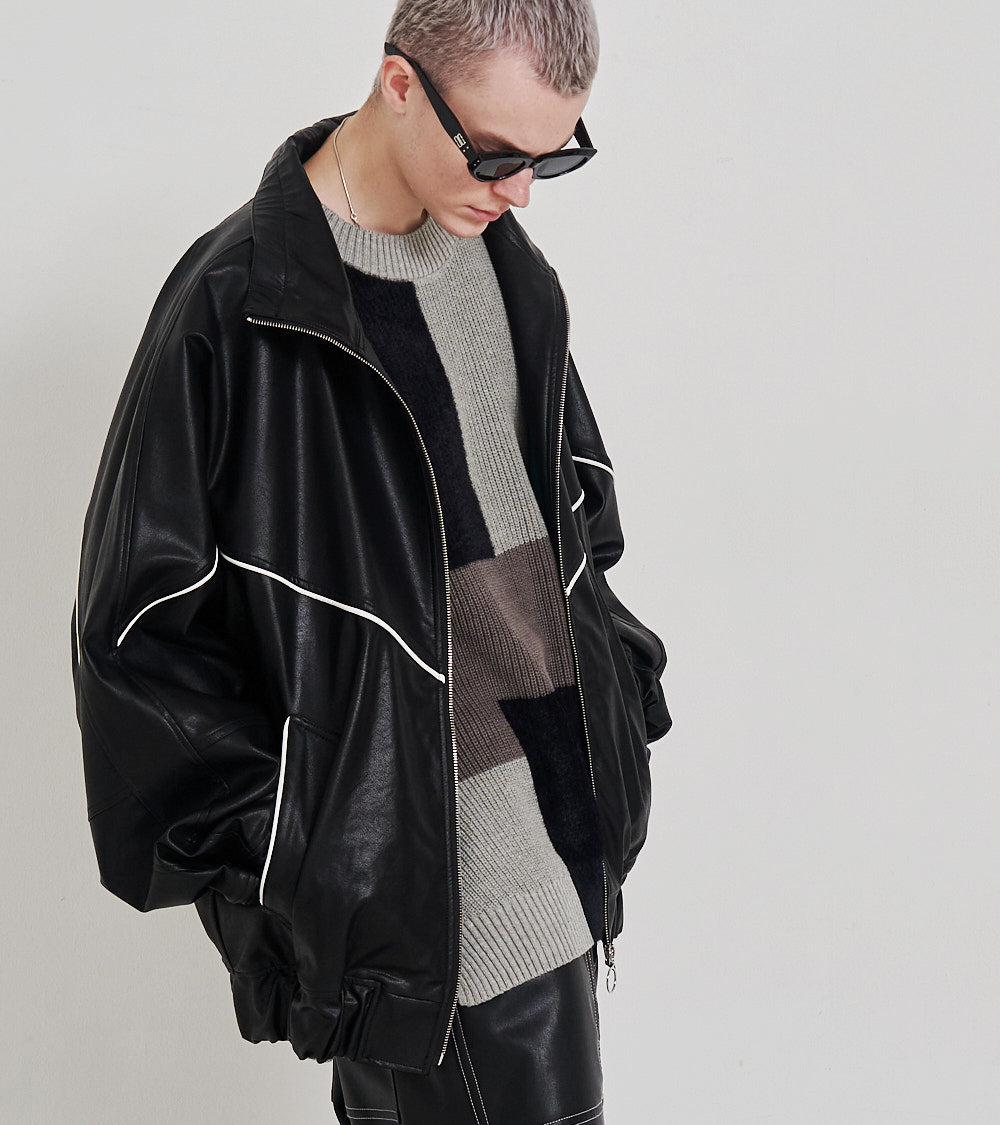 SYNTH-LETHER PIPING JACKET