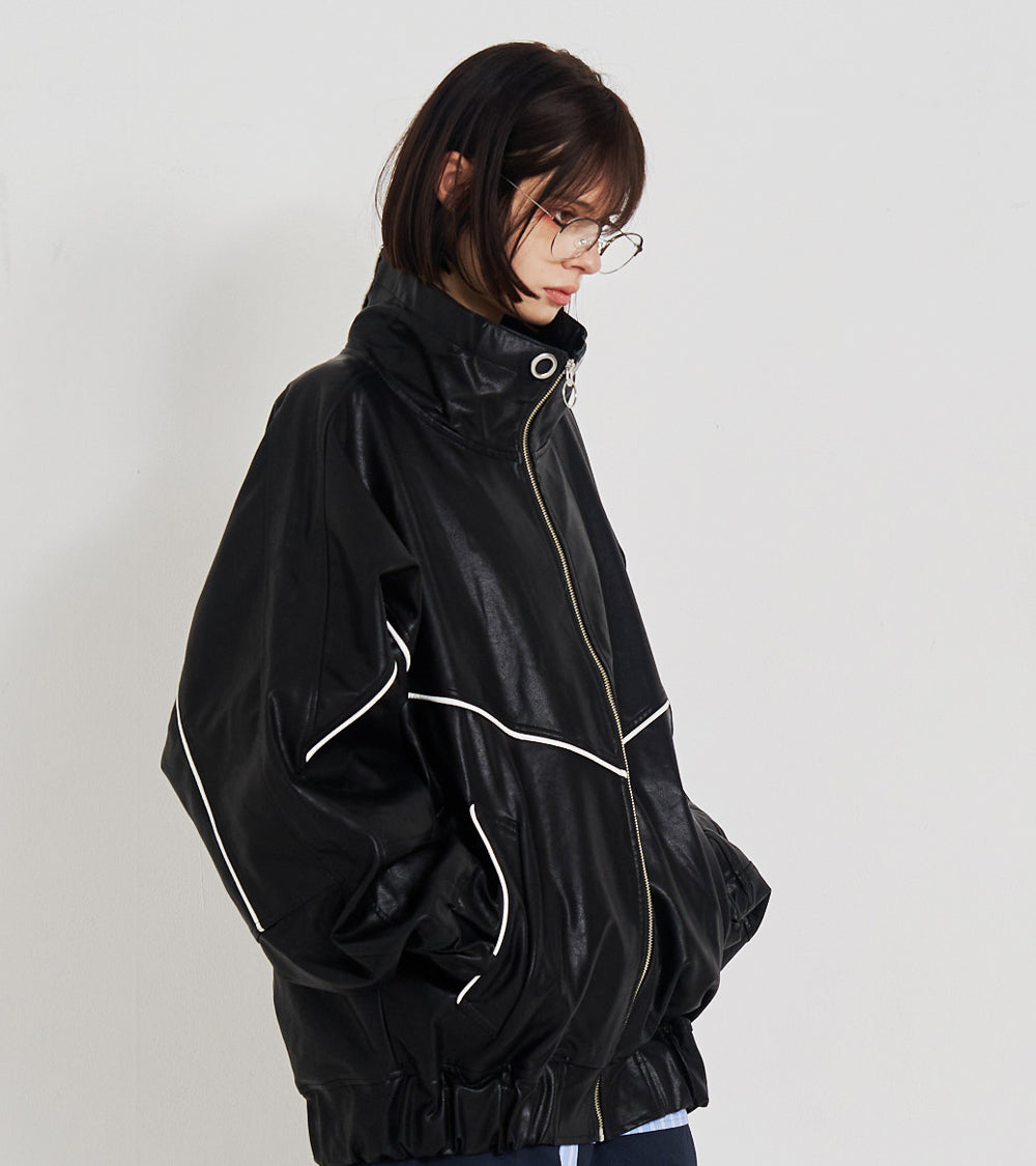 SYNTH-LETHER PIPING JACKET