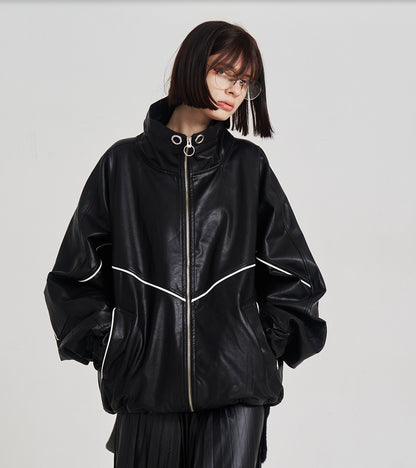 SYNTH-LETHER PIPING JACKET