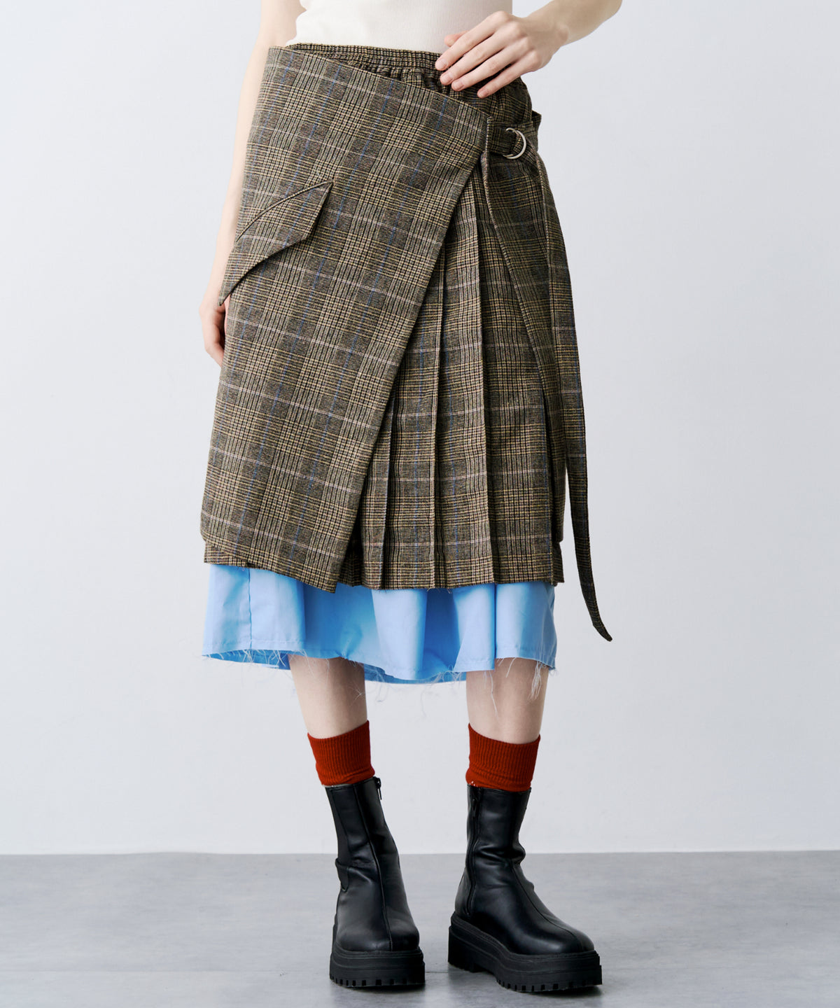 LAYERED PLEATS WRAP SKIRT