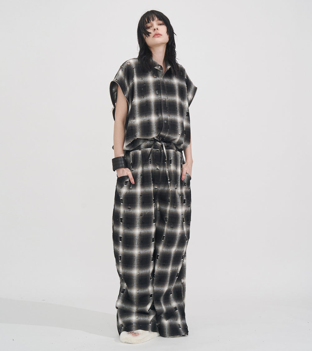 【SALE】2-ZIP DAMAGE  CHECK  PANTS