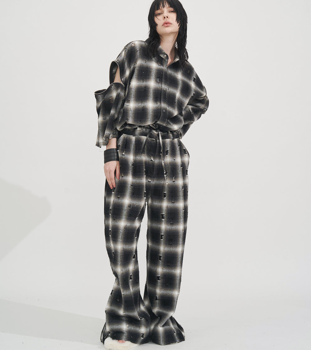 【SALE】2-ZIP DAMAGE  CHECK  PANTS