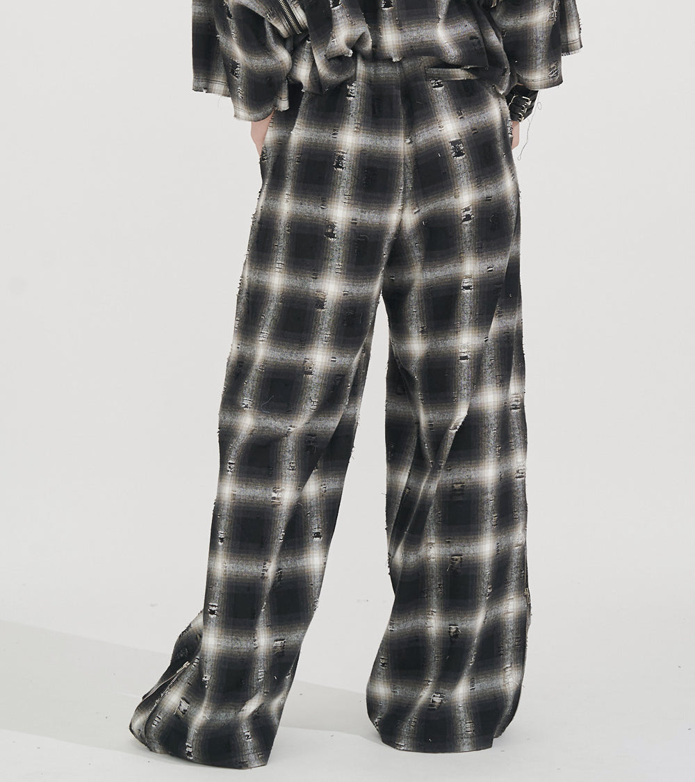 【SALE】2-ZIP DAMAGE  CHECK  PANTS
