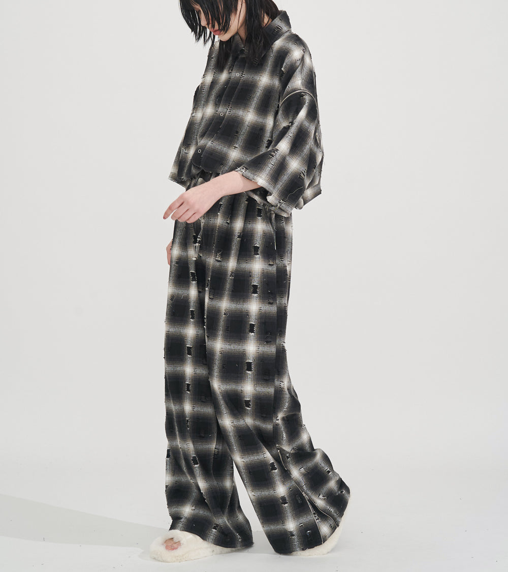 【SALE】2-ZIP DAMAGE  CHECK  PANTS