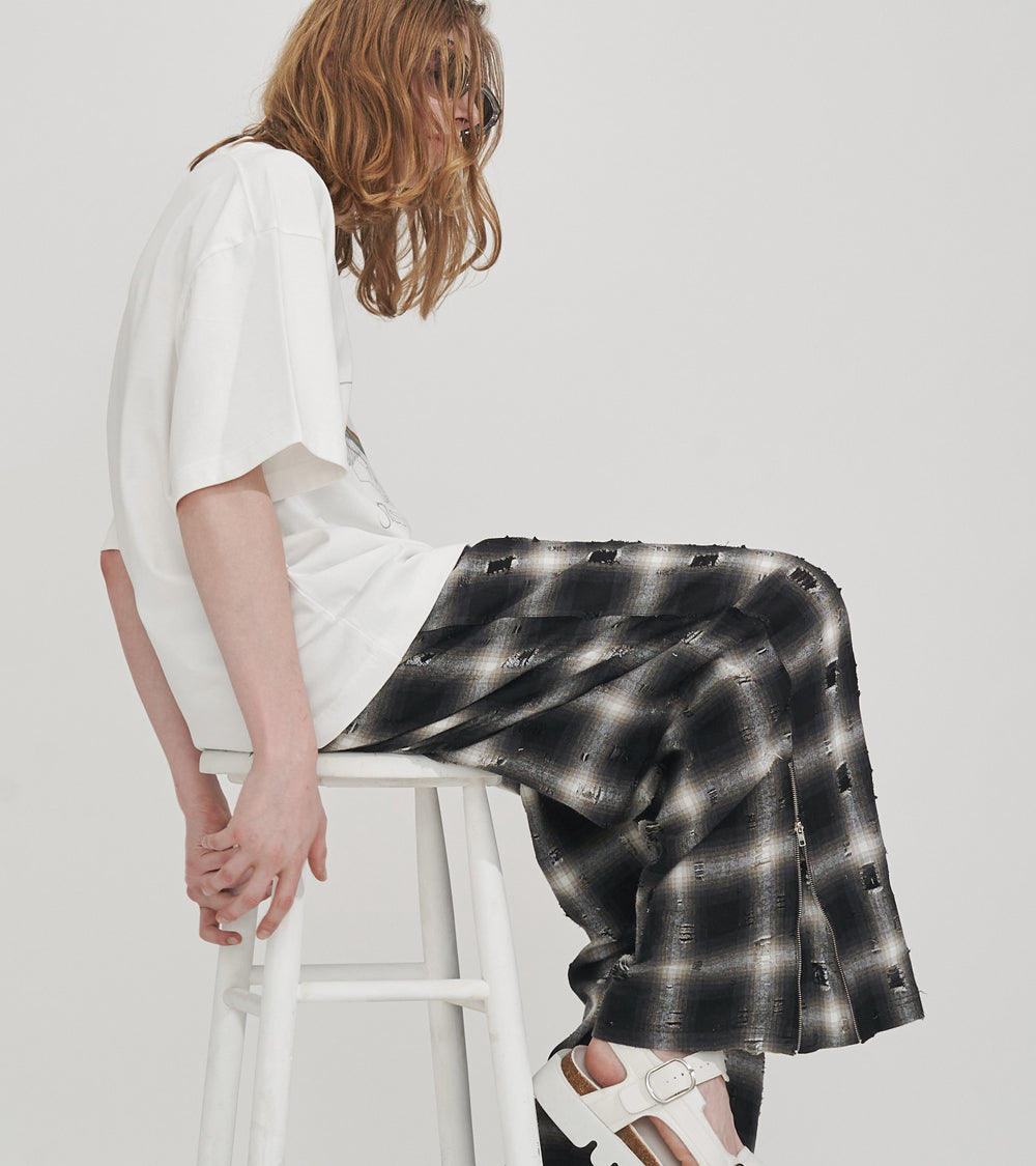 【SALE】2-ZIP DAMAGE  CHECK  PANTS