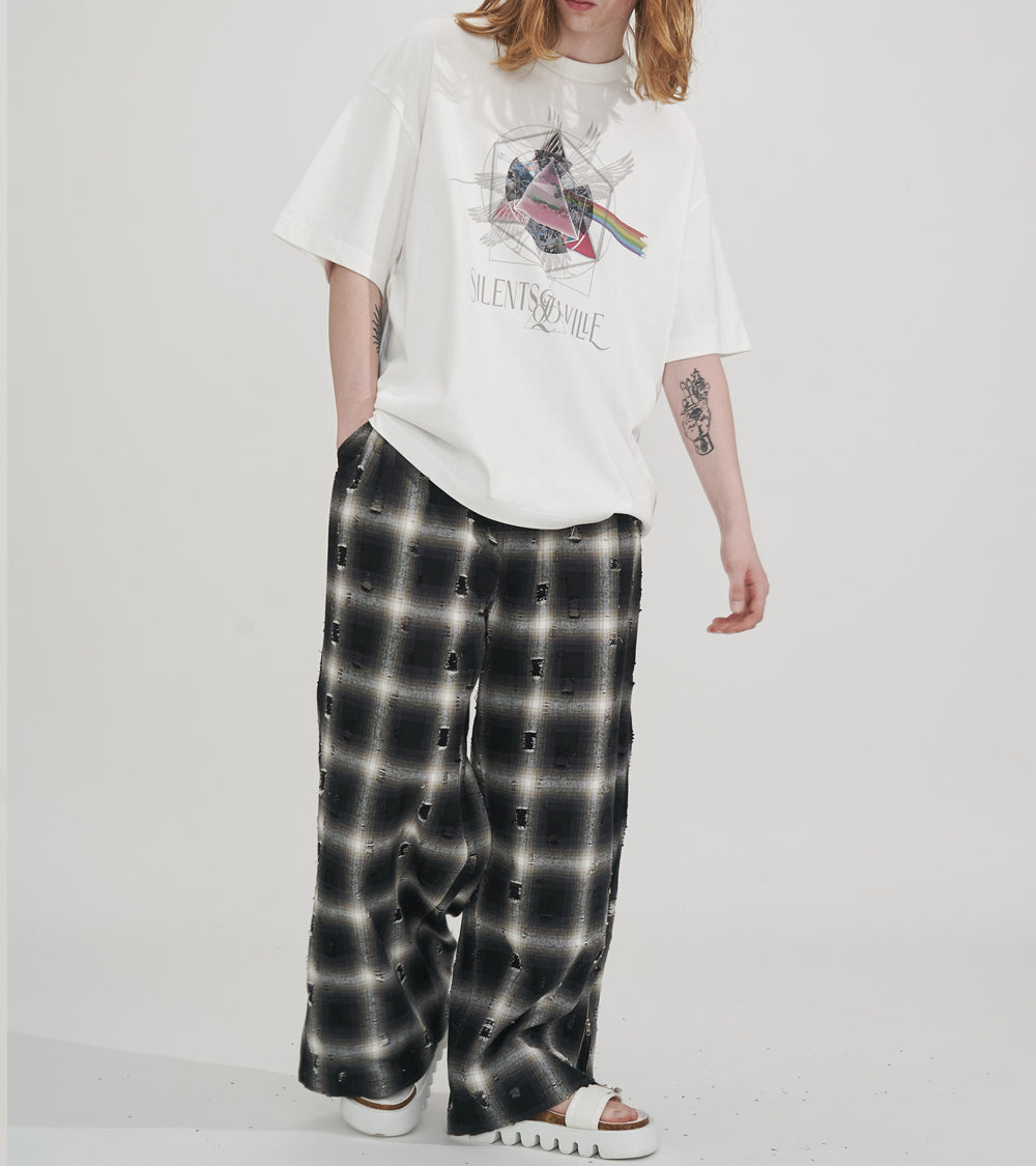 【SALE】2-ZIP DAMAGE  CHECK  PANTS