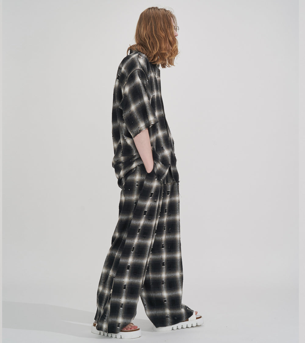 【SALE】2-ZIP DAMAGE  CHECK  PANTS