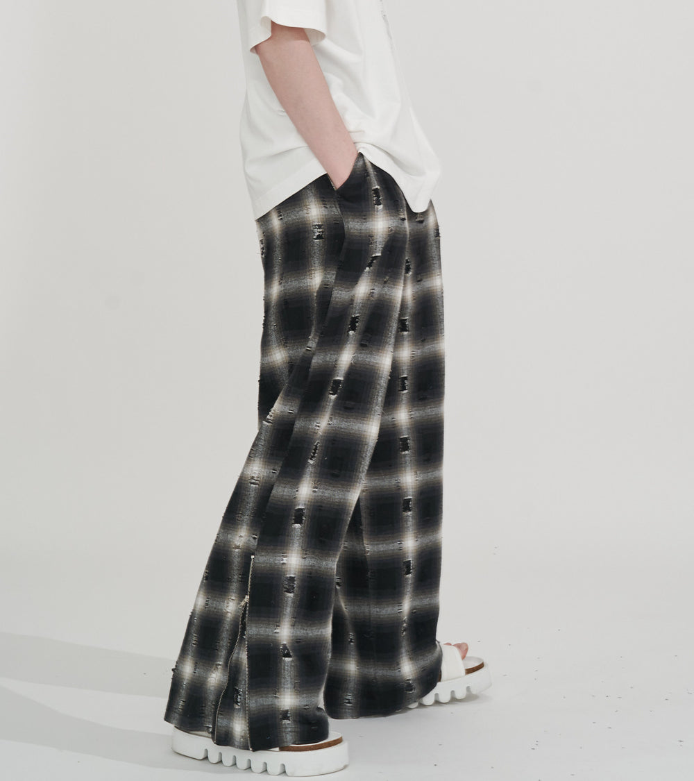 【SALE】2-ZIP DAMAGE  CHECK  PANTS
