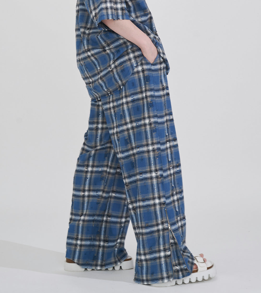 【SALE】2-ZIP DAMAGE  CHECK  PANTS