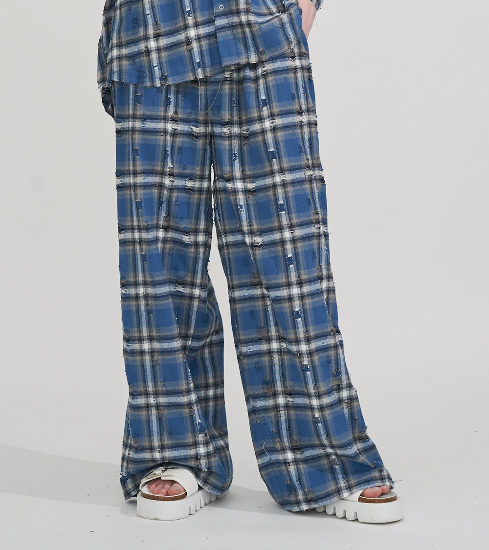 【SALE】2-ZIP DAMAGE  CHECK  PANTS