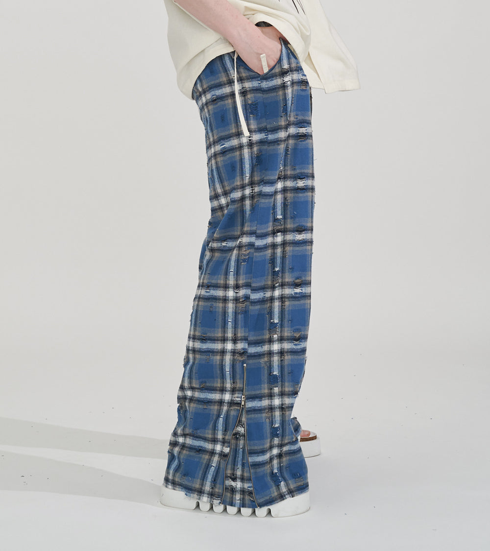 【SALE】2-ZIP DAMAGE  CHECK  PANTS