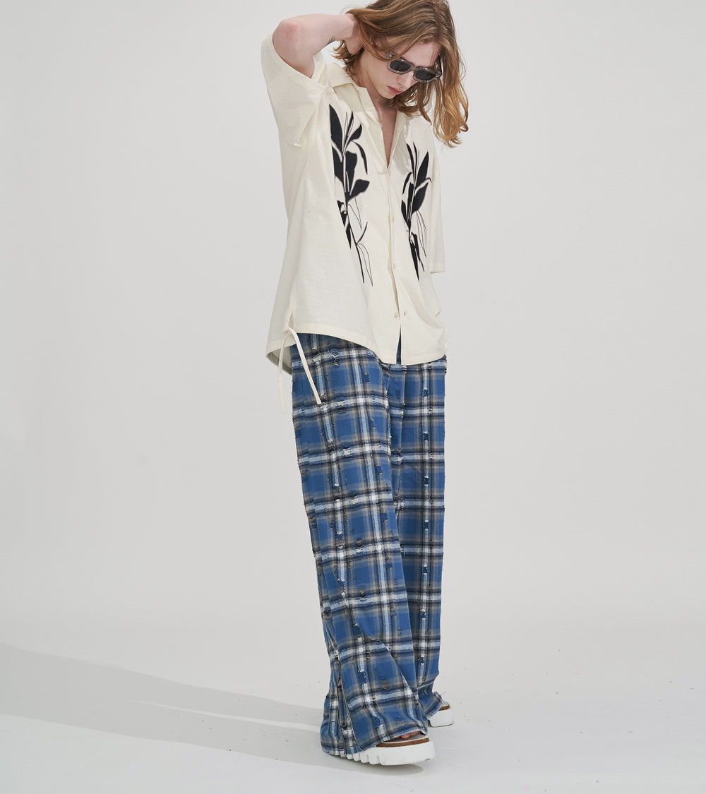 【SALE】2-ZIP DAMAGE  CHECK  PANTS