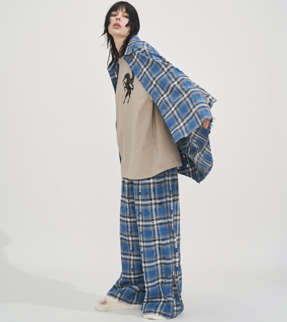 【SALE】2-ZIP DAMAGE  CHECK  PANTS