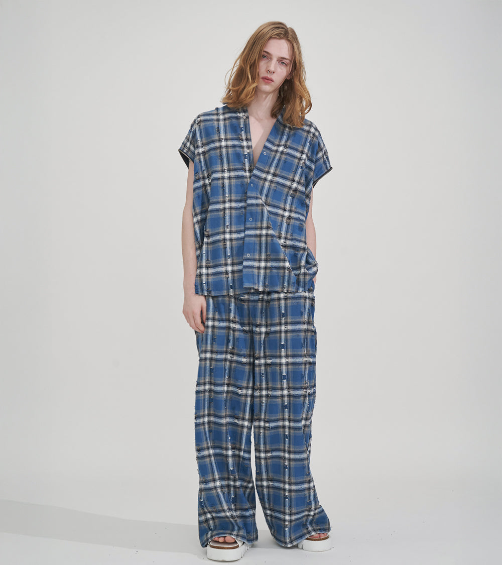 【SALE】2-ZIP DAMAGE  CHECK  PANTS