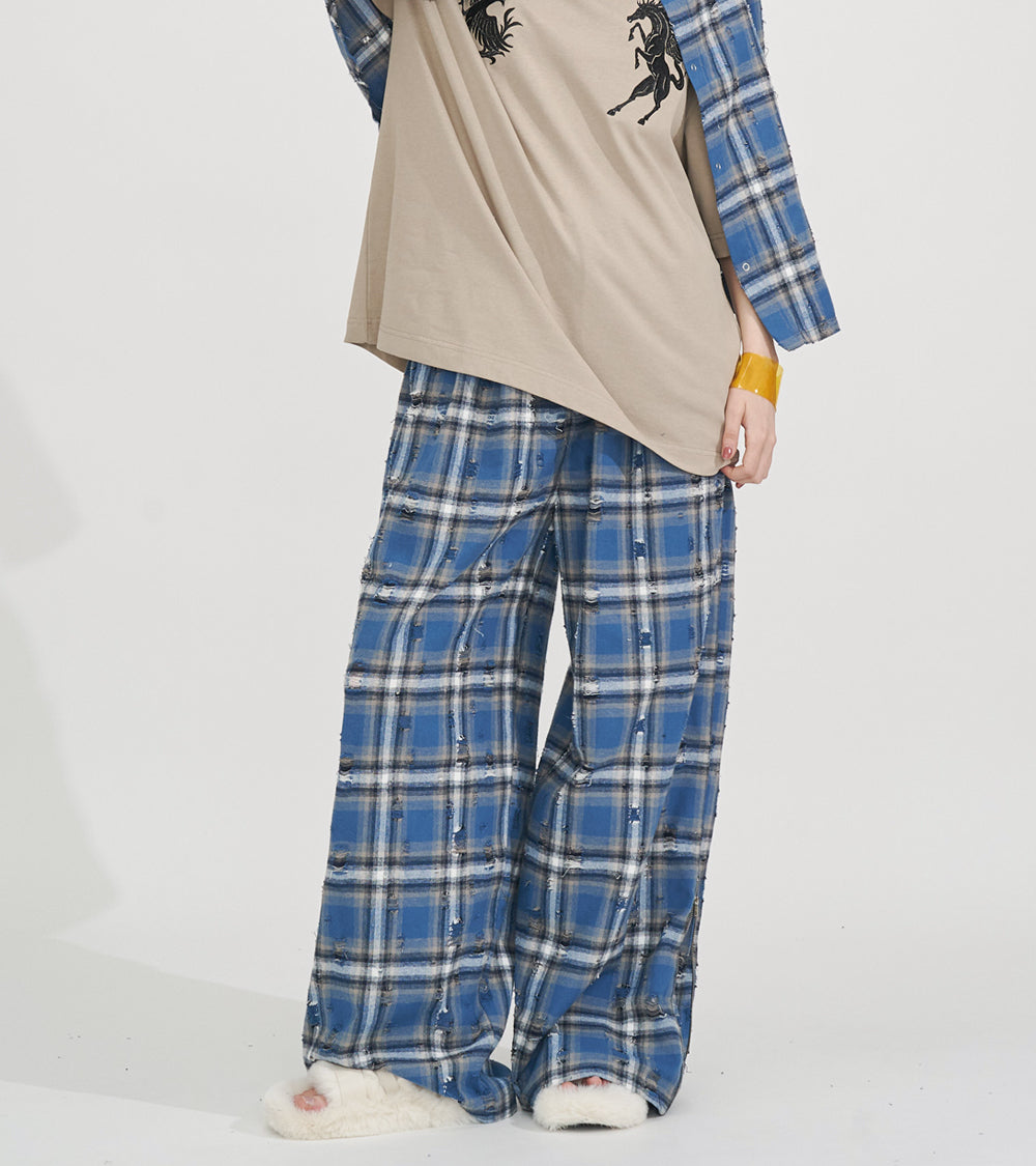 【SALE】2-ZIP DAMAGE  CHECK  PANTS