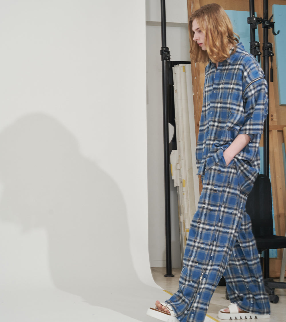【SALE】2-ZIP DAMAGE  CHECK  PANTS