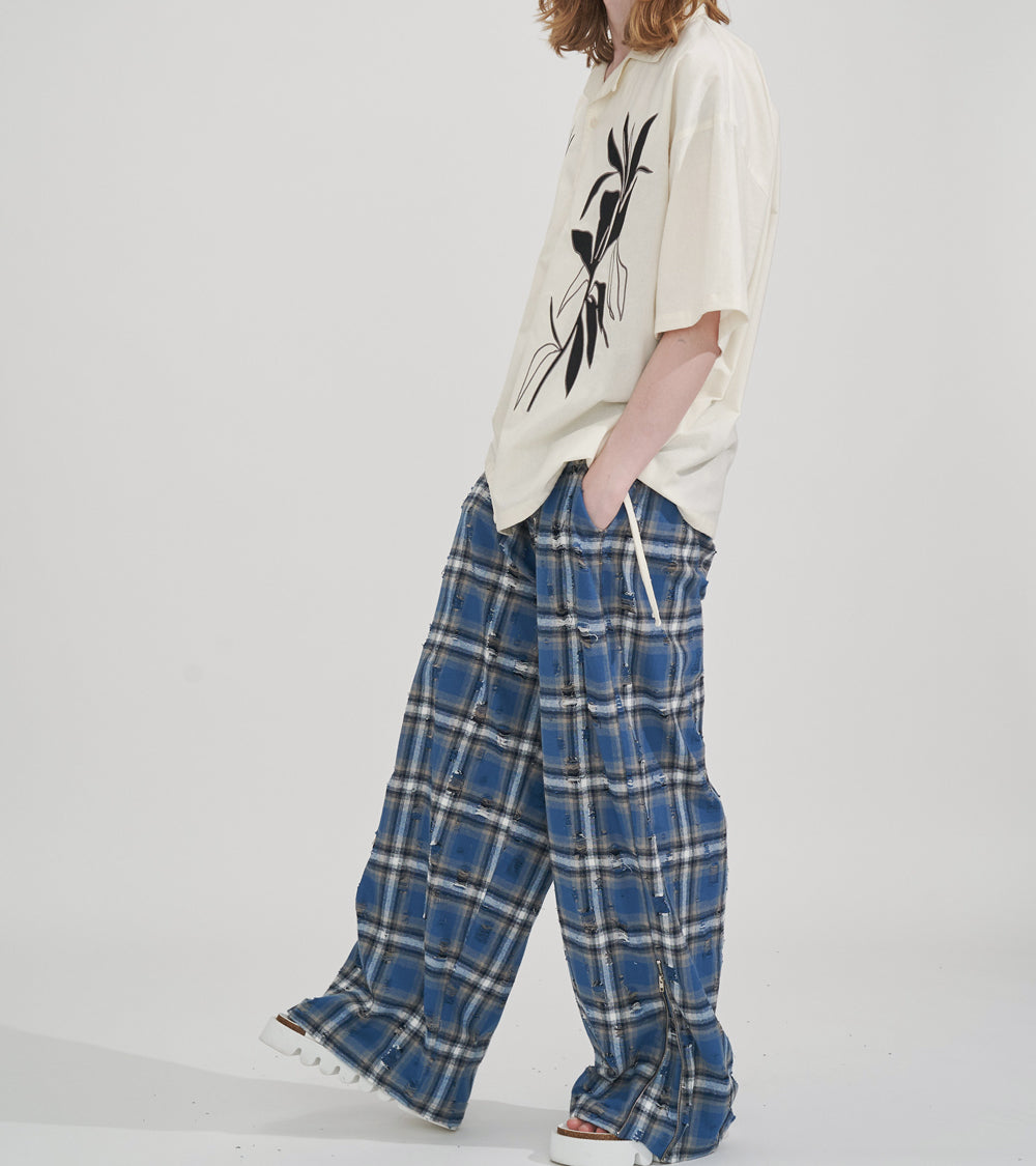 【SALE】2-ZIP DAMAGE  CHECK  PANTS