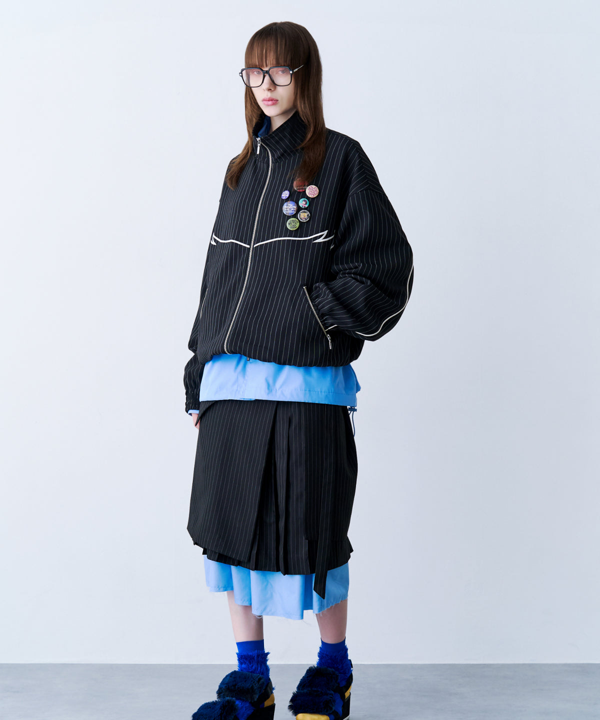 STRIPE MARKED BLOUSON with BADGE