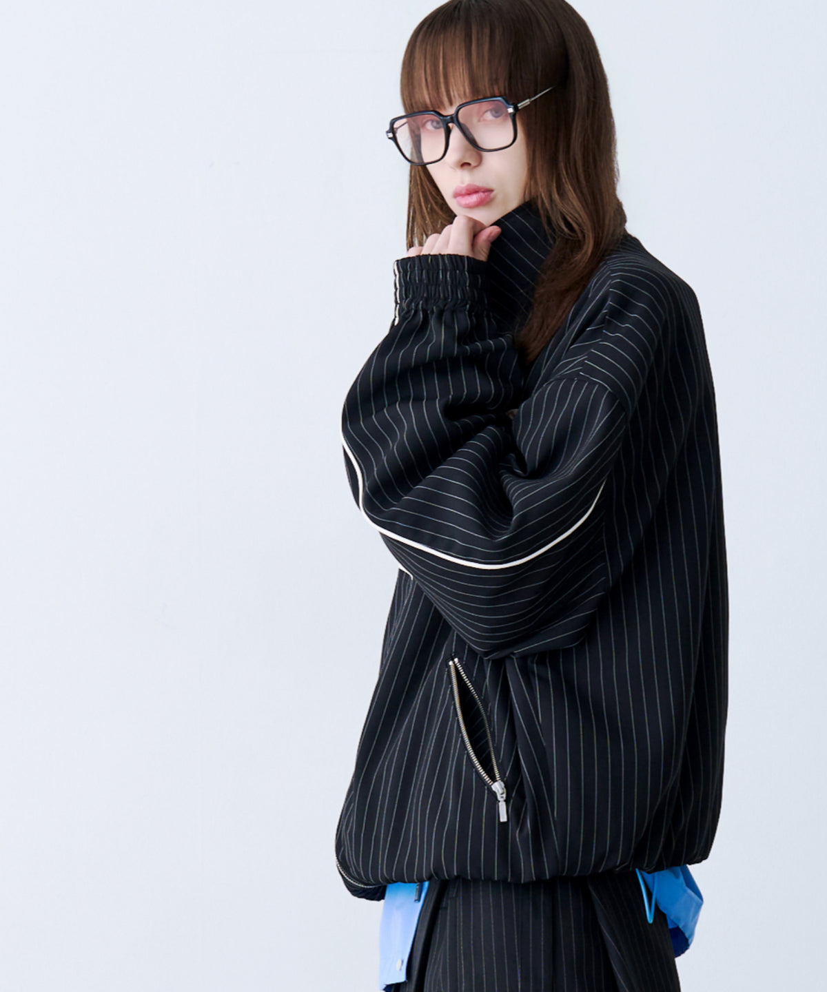 STRIPE MARKED BLOUSON with BADGE