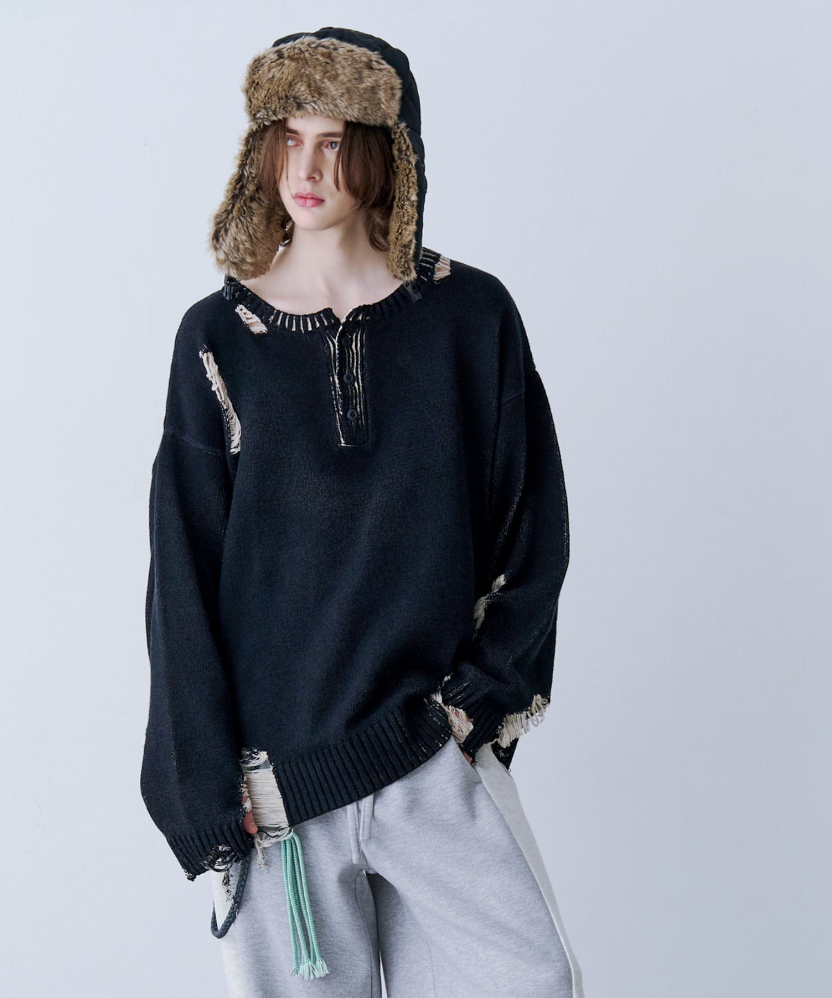 GRUNGE DAMAGE PRINT KNIT
