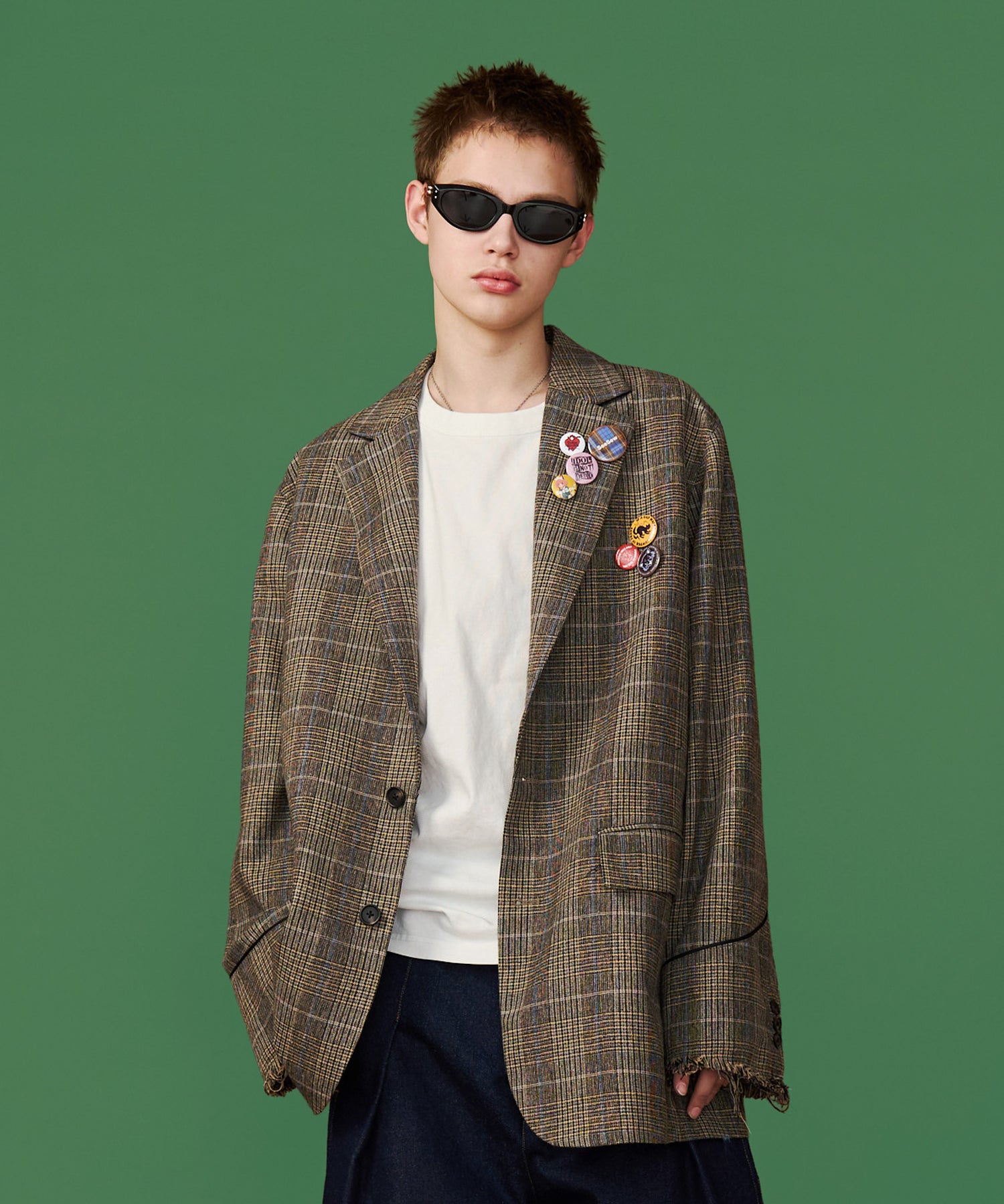 GRUNGE CHECK TAILORED JACKET with BADGE – seesew