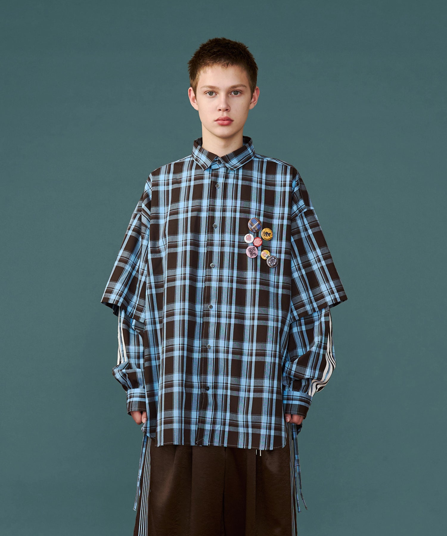 SALE】CHECK LINE OVER SHIRTS with BADGE – seesew