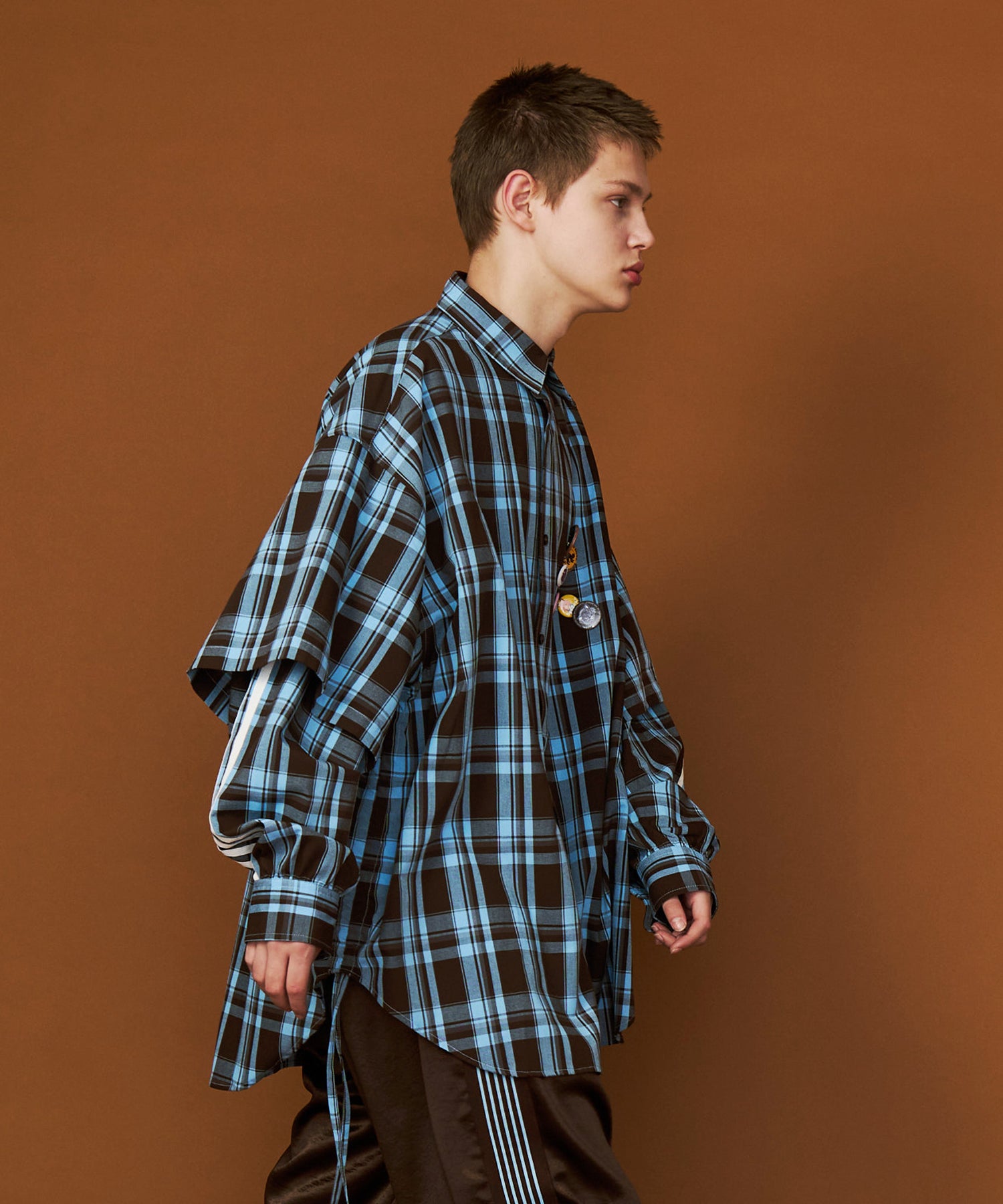 SALE】CHECK LINE OVER SHIRTS with BADGE – seesew