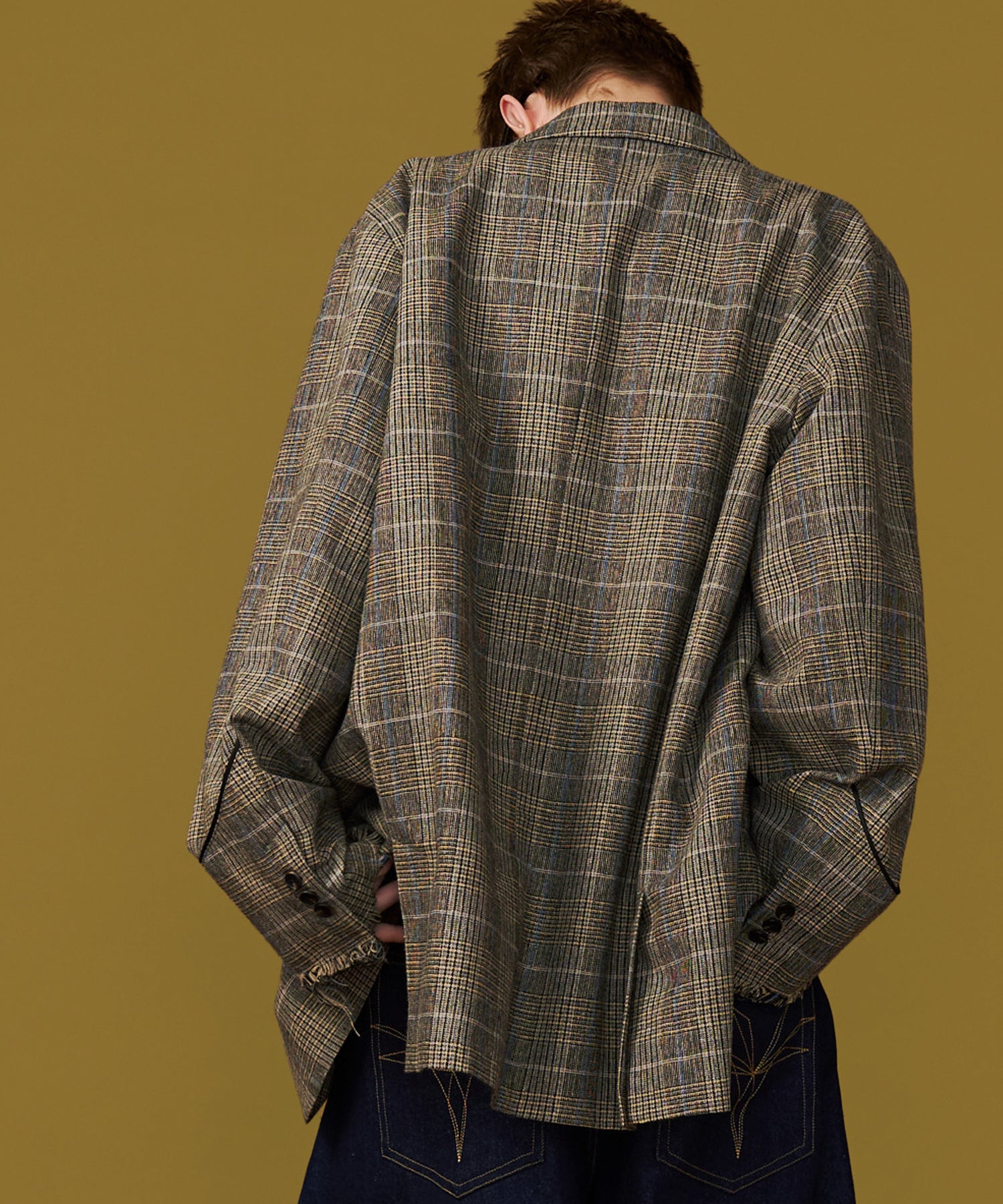 SALE】GRUNGE CHECK TAILORED JACKET with BADGE – seesew