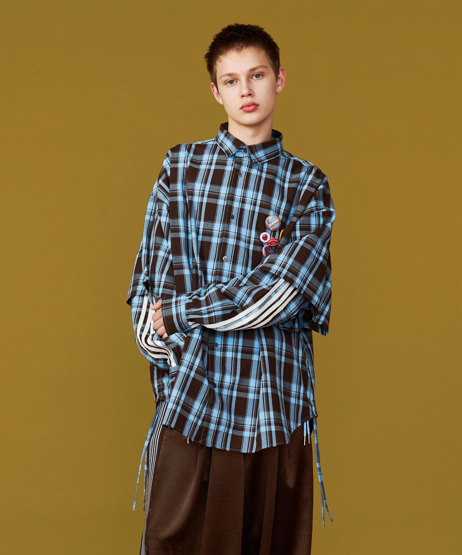 SALE】CHECK LINE OVER SHIRTS with BADGE – seesew