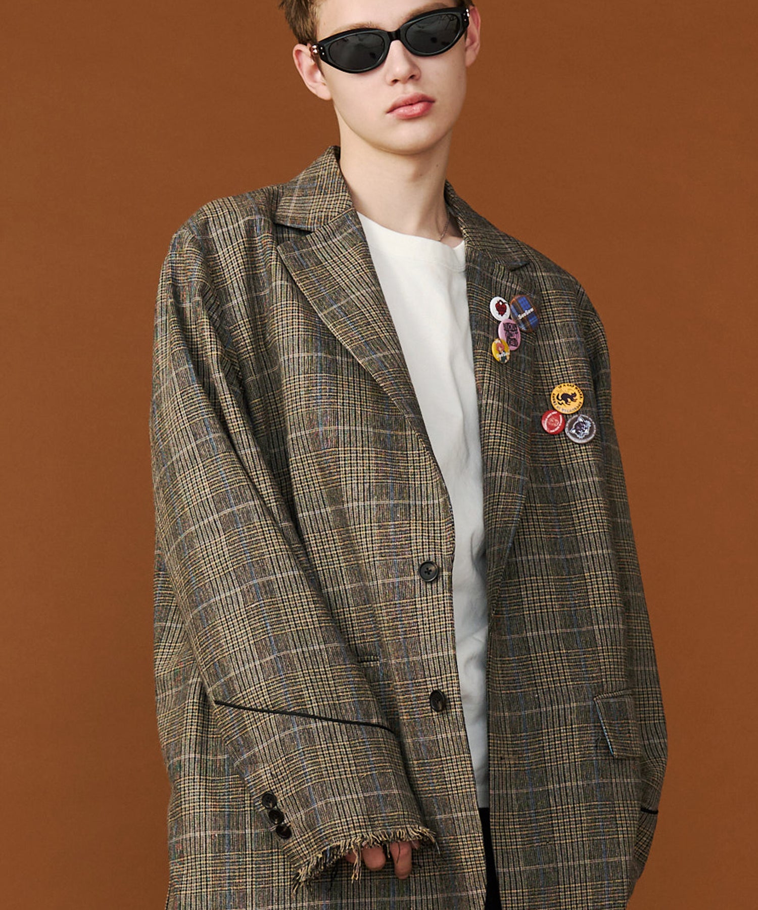 GRUNGE CHECK TAILORED JACKET with BADGE – seesew