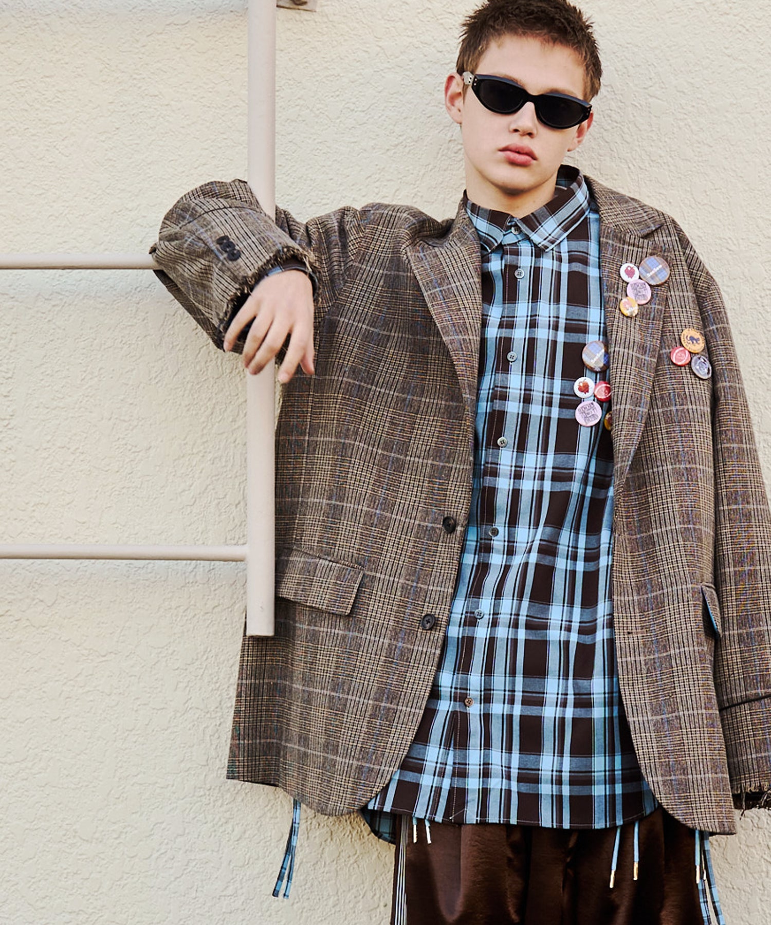 GRUNGE CHECK TAILORED JACKET with BADGE – seesew