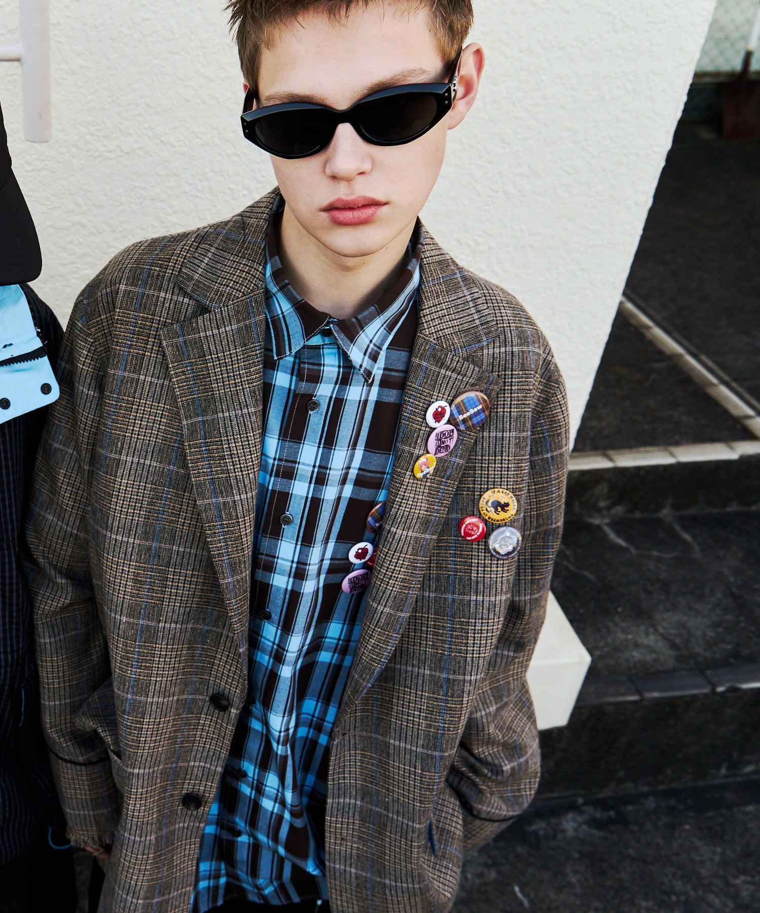 GRUNGE CHECK TAILORED JACKET with BADGE – seesew