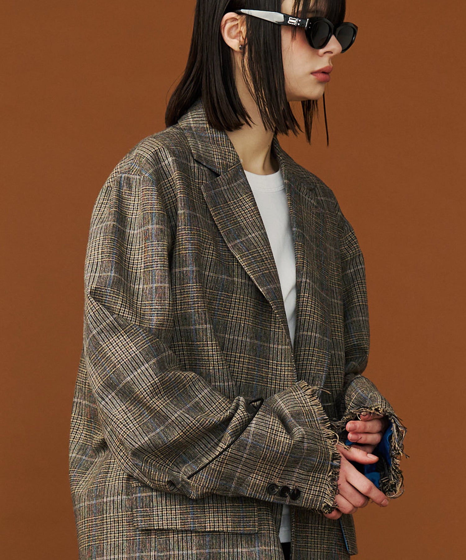 SALE】GRUNGE CHECK TAILORED JACKET with BADGE – seesew