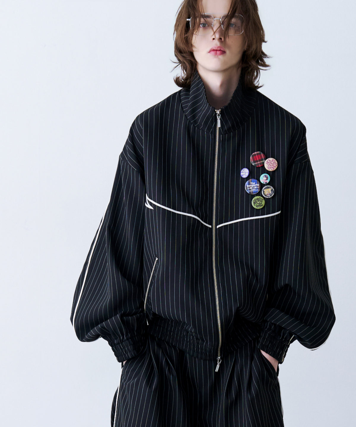 STRIPE MARKED BLOUSON with BADGE