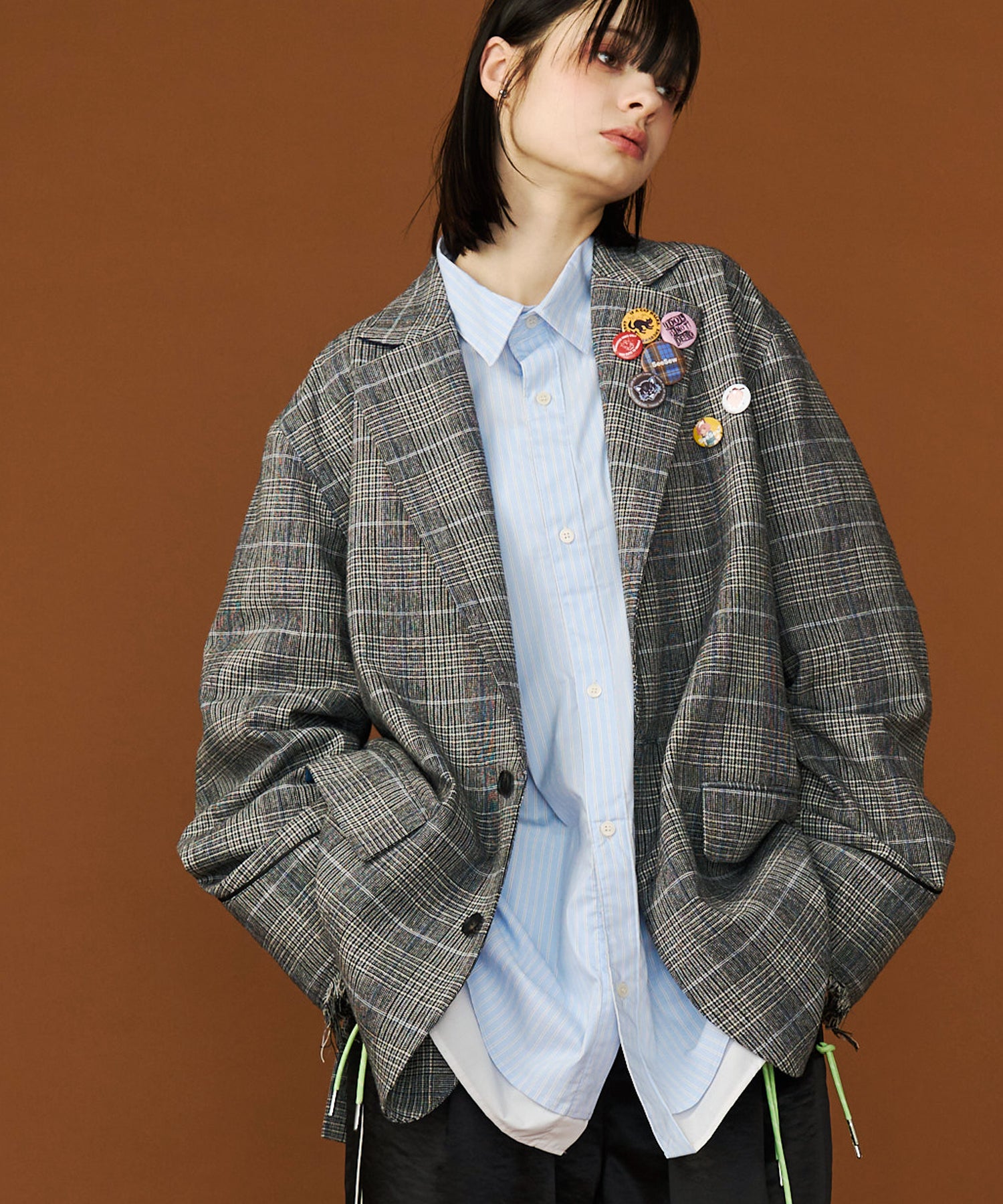 【See Sew】GRUNGE CHECK TAILORED JACKET GRUNGE CHECK TAILORED JACKET with BADGE – seesew