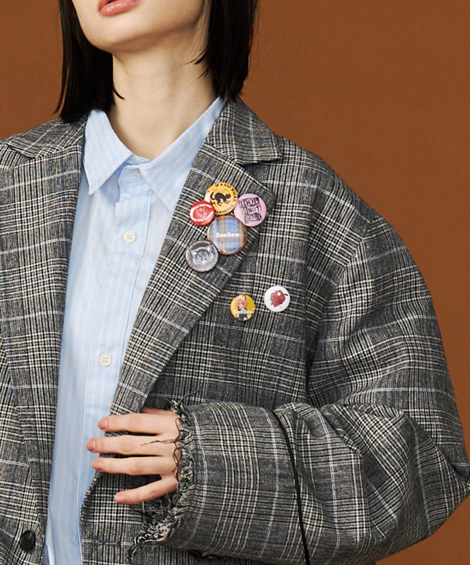 GRUNGE CHECK TAILORED JACKET with BADGE – seesew