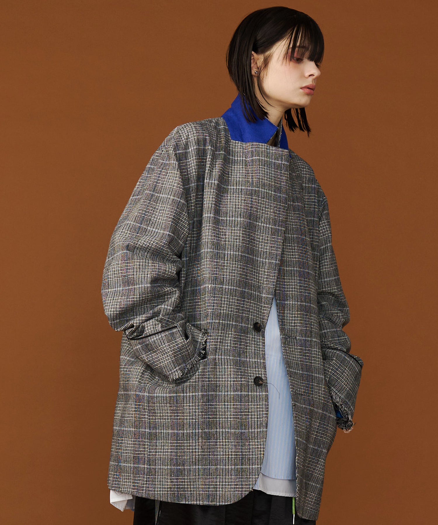 GRUNGE CHECK TAILORED JACKET with BADGE – seesew
