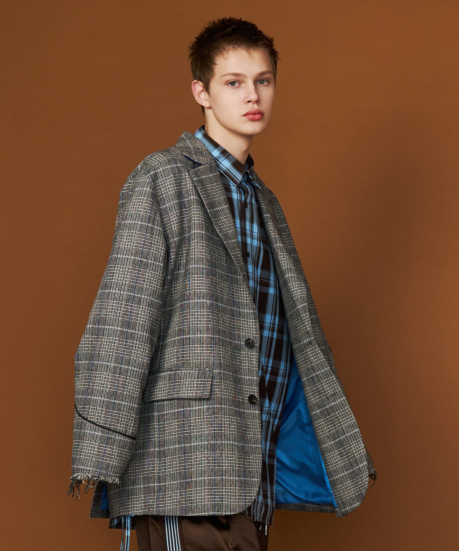 【See Sew】GRUNGE CHECK TAILORED JACKET GRUNGE CHECK TAILORED JACKET with BADGE – seesew