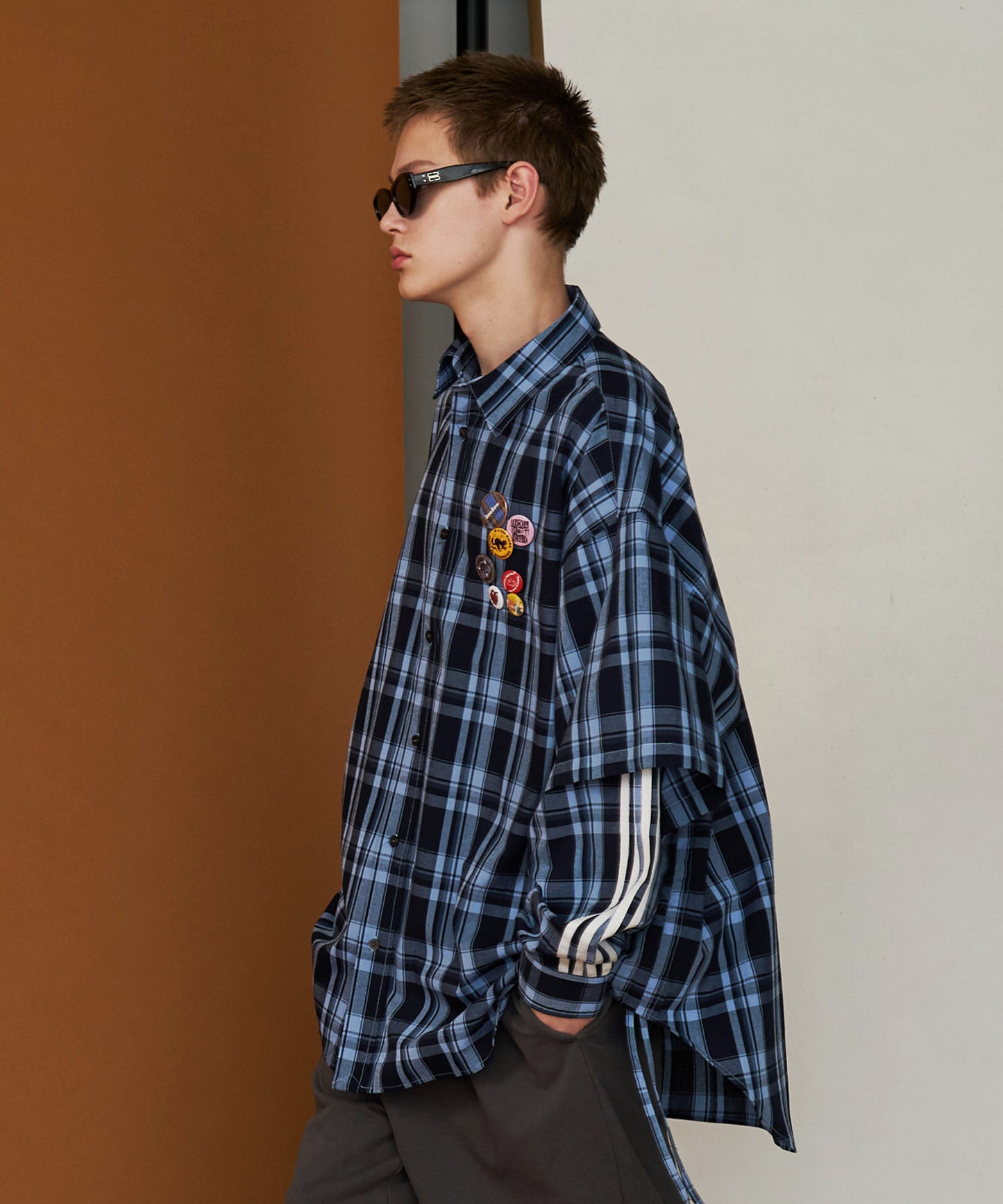 【予約商品】CHECK LINE OVER SHIRTS  with BADGE