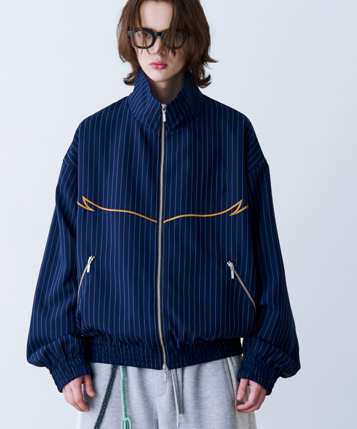 STRIPE MARKED BLOUSON with BADGE