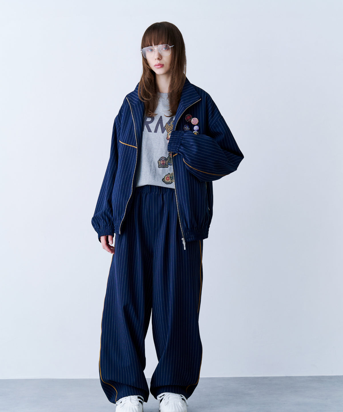 STRIPE MARKED BLOUSON with BADGE